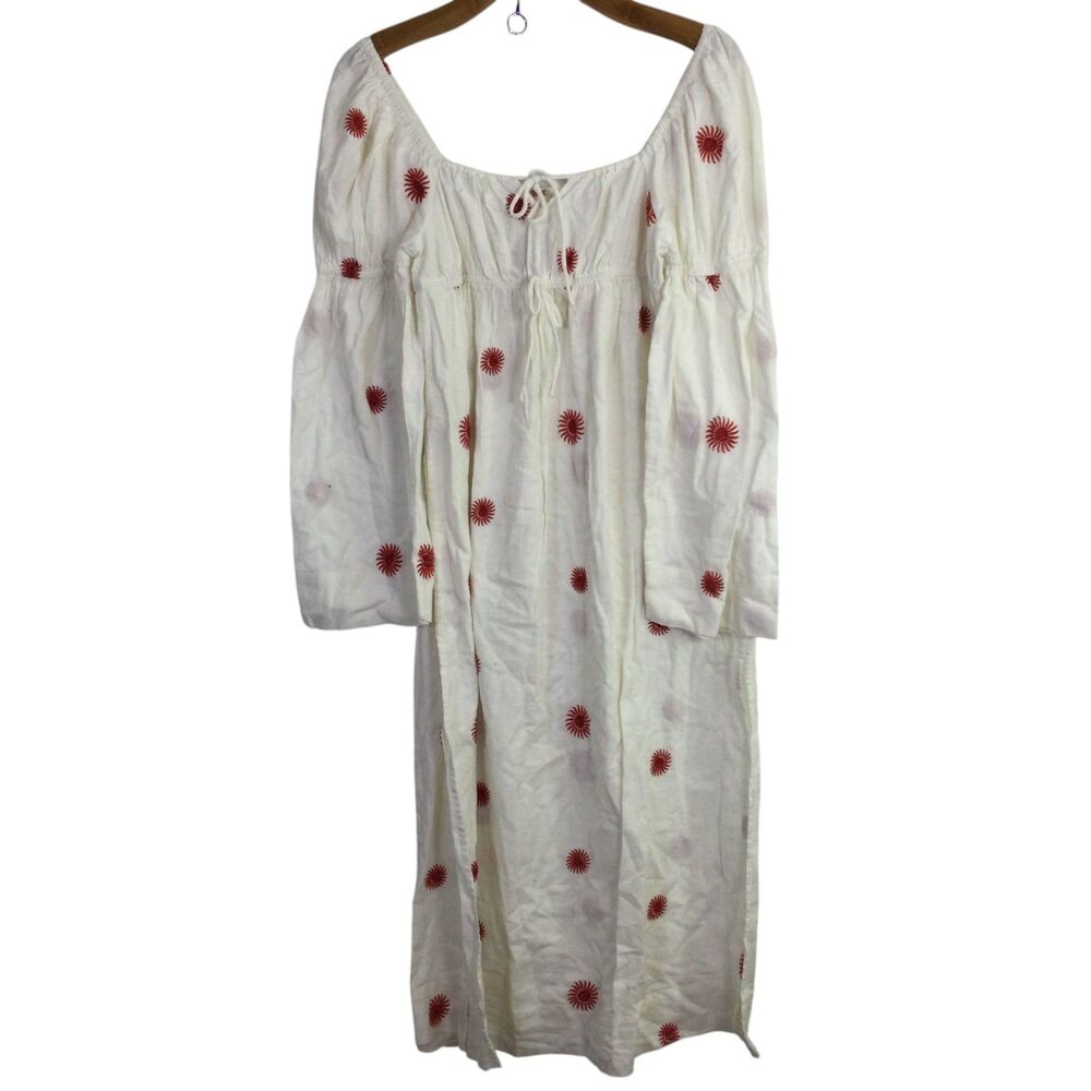 Free People Women's MIDI Dress Emory Embroidered Ivory Combo Size XS NWT